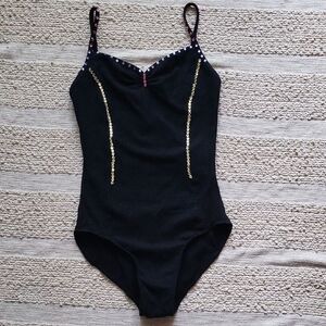 Wear moi Black Bodysuit with crystals. Size M